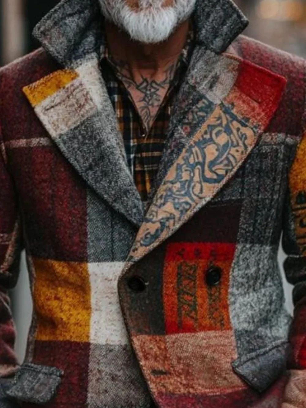 Men’s MANLY Casual Retro Plaid Patchwork Printed Blazer Jacket Medium